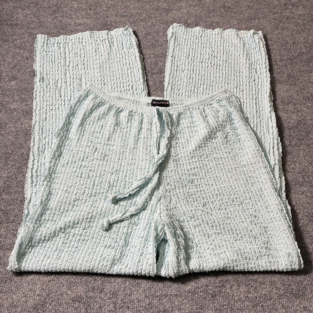 PRETTYLITTLETHING Baby Blue Textured Drawstring Wide Leg‎ Beach Trousers Sz.10